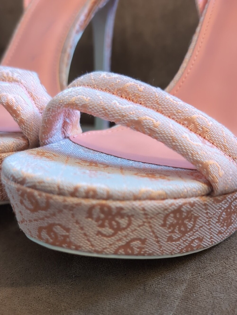 Guess Pink Logo Jacquard Platform Heel Sandals - Picture 10 of 10